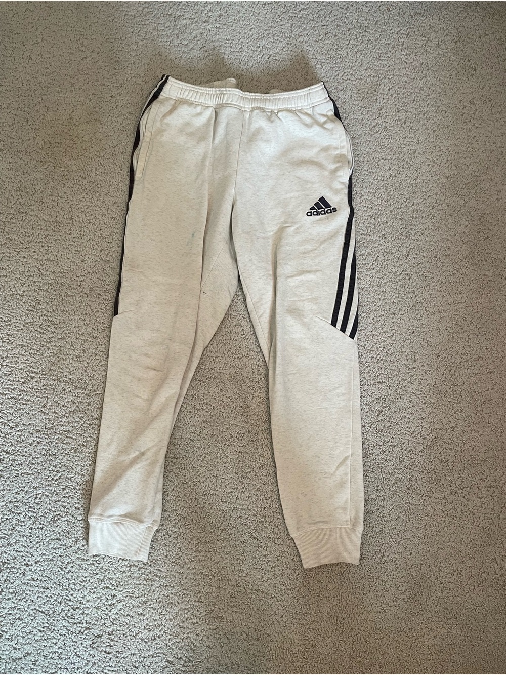 adidas White Jogger Sweatpants with Black Stripes